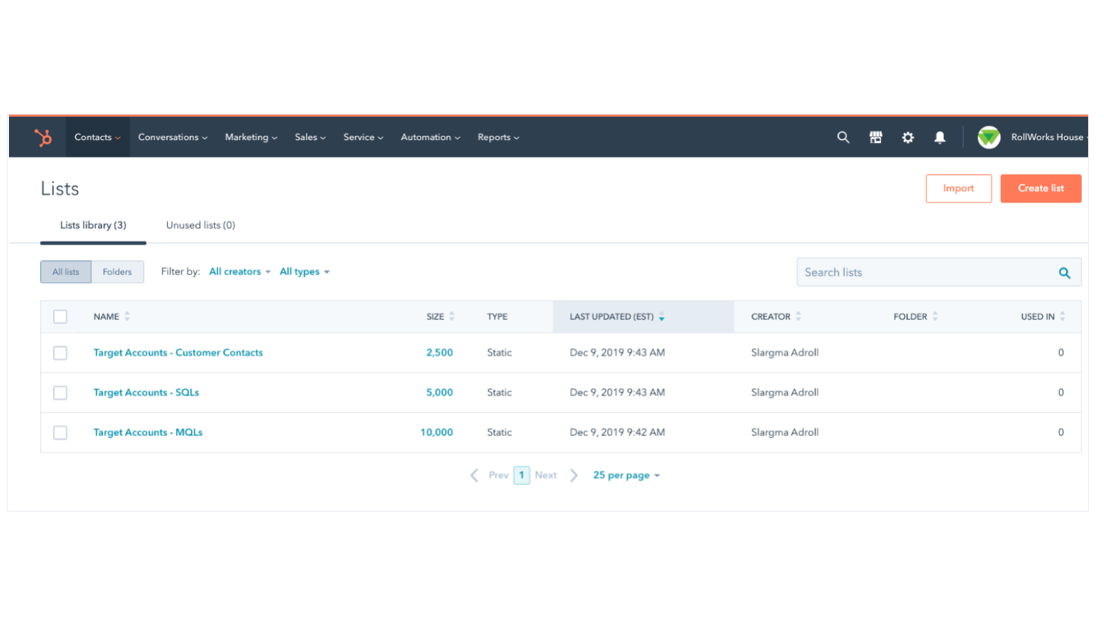 Create HubSpot Contact lists